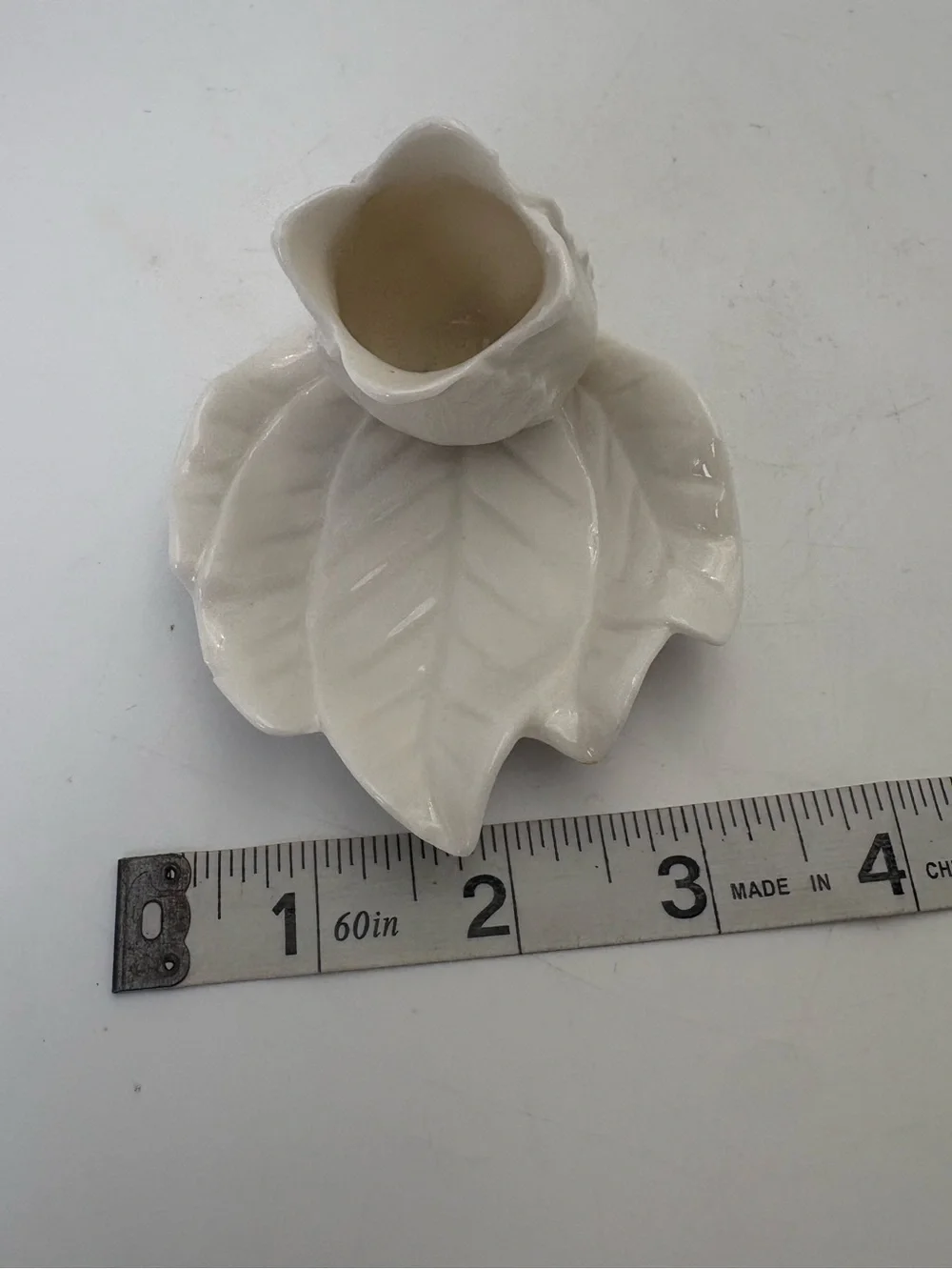 Vintage White Porcelain Leaf/Flower Toothpick Holder or Trinket/Jewelry Dish